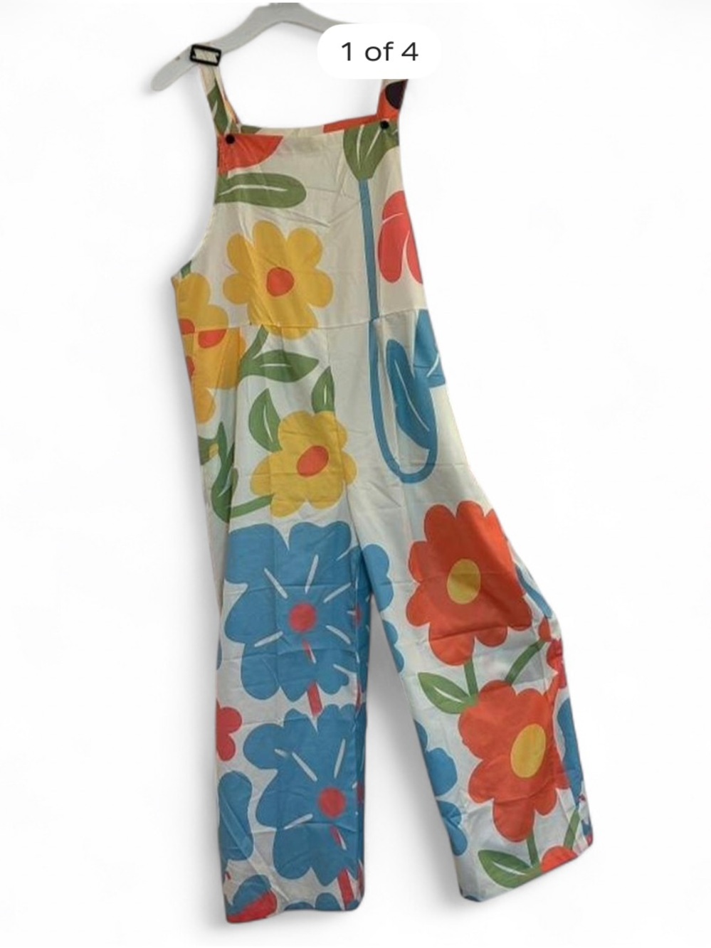 SHEIN White Floral Wide-Leg Jumpsuit with Blue, Yellow & Coral Flowers - Picture 2 of 4